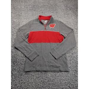 Wisconsin Badgers Sweater Men Small Gray Quarter Zip Fleece NCAA Lounge Casual